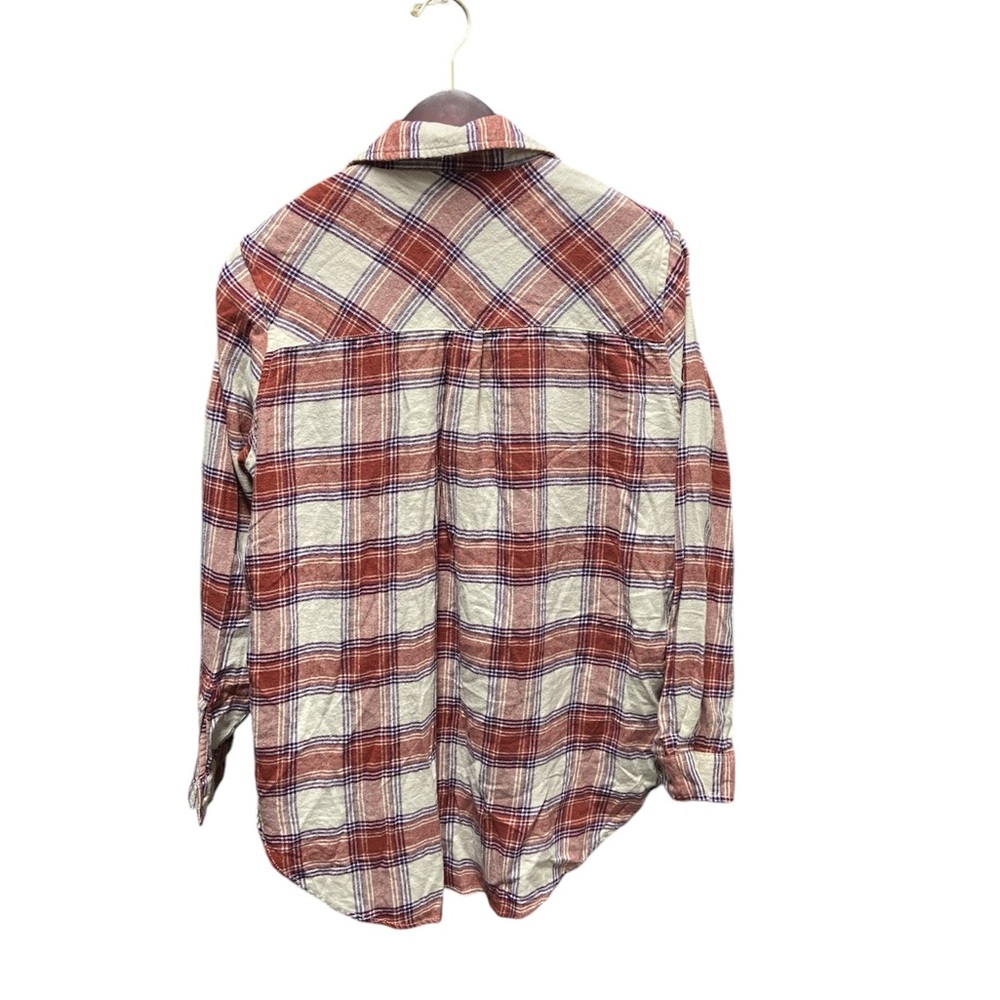 Gap plaid flannel button down shirt, orange, size Medium - Picture 3 of 4